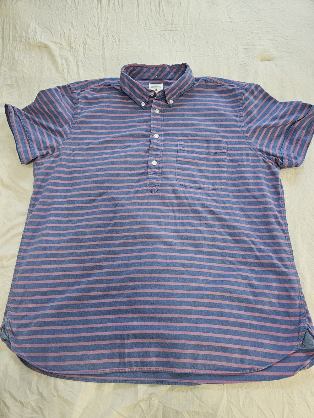 GAP Modern Oxford Striped Short Sleeve Button Down Shirt XL Pink Blue